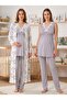 New Season Gray Summer Patterned Lace Detailed Design Breastfeeding Feature Wide Strap Maternity Pajama Set - 8