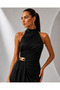 Satin Evening Dress with Degaje Buckle Detail - 2