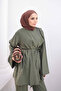 Green Shoulder Buckle Tunic and Pants Set - 3