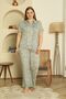 Women's Green Shirt Collar Large (Oversized) Size Front Buttoned Stylish Pajama Set - 3