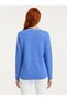 Women's Blue V-Neck Embroidered Knitwear Detailed Long Sleeve Blouse - 2