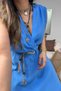 Double Breasted Sleeveless Straw Knitted Rope Detail Dress Blue - 6