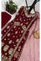 Maroon Faux Georgette Salwar Kameez & Dupatta Set - HRT5126 | Maroon-Size:M-38-Inches - 3