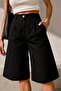 Pleated Buttoned Fabric Capri Shorts – Below Knee Length High Waist Stylish Women's Shorts My3534 - 2