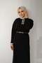 Buttoned Piping Detail Long Knitwear Dress - Black - 2