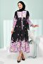 Black Half-Buttoned Layered Dress with Elastic Sleeves