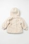 Baby Girl Plush Coat Cream Color Hooded Zippered Bow Embroidered Pocketed Winter Coat - 2