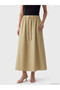 Özmarka New Season Green Elastic Waist 100% Cotton A-Line Skirt - 2