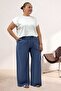 69011 Plus Size Wide Leg Cupra Pants with Pockets and Elastic Waist - Indigo - 4