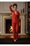 # Pajama Set Dowry Set Lace V-Neck Buttoned Comfortable Cut Red Combed Cotton Pajama Set