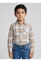 Boys Beige Checkered Long Sleeve Shirt