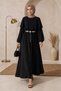 Women's Black Waist Chain Belt Cape Detailed Premium Hijab Dress Nbelb015 - 3