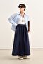 Women's Poplin Skirt with Elastic Waist Navy Blue