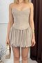 Women's Strapless Bodice Detailed Balloon Skirt Mini Dress Stylish Short Event Party Graduation Dress - 4