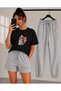 T-Shirt, Sweatpants, Shorts 3-Piece Combination, Thin Summer, Sweat-Absorbing, Cute Cat Printed, Women'S/Girls' Model
