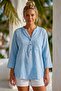Baby Blue Hakim Collar 3/4 Sleeve Buttoned Embroidered Casual Muslin Woven Blouse 68 55 - 4