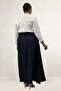 65004 Plus Size Self-Belted Buttoned Melange Skirt - Navy Blue - 5