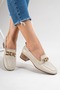 Ferviya Women's Genuine Leather Low Heel Loafer Shoes Beige - 6