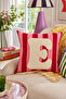 Punch Embroidered Throw Pillow Cover - 43*43 cm - Pink Letter E - Pnk001