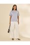 Women Light Blue Short Sleeve Crew Neck T-Shirt - 2