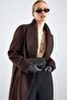 Exclusive Coat with Knitwear Detail on the Collar and Punto Stitching Brown 3172 - 6