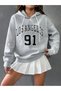 Women's gray los angeles 91 Printed 3 thread k Hooded hoodie sweatshirt - 3