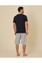 Men Black T-Shirt And White Check Shorts Set - 5