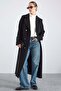 Metal Buttoned Double-Breasted Long Coat Black 3167 - 2