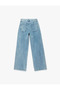 Cotton Regular Waist Wide Leg Jeans with Stone Detail - Wide Leg Jeans - Medium Indigo - 5