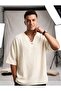 Men's Linen Look Hand-Stitched Bohemian Casual Ethnic T-Shirt - 2