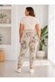 Women's Floral Patterned Elastic Waist Belt Detailed Lycra Comfortable Fit Italian Trousers - 2