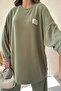 Women's Mint Sweatshirt-Pants Set Ribbed Textured Oversized Crewneck Sweatshirt and Wide Leg Pants - 4