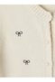 Xside White Crew Neck Bow Embroidered Women's Knitwear Cardigan - 6
