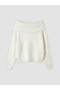 White Boat Neck Women's Knitwear Sweater - 5