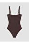 Soulife Brown Heart Collar Gathered Women's Swimsuit - 3