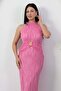Halter Neck Dress with Waist Buckle and Tie Grs4023 - 2