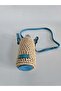 Knitted Bottle Bag-Natural Raffia, Turquoise Strap - 4