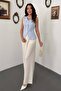 Women's Blue V-Neck Buttoned Waist-Fitted Vest with Fleto Pockets and Lining - 2