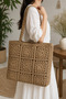 Handmade Paper Rope Straw Weave Large Size Women's Shoulder Bag Bohemian Beach and Daily Use Beige