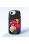 iPhone 17E Compatible Case Camera Protector Black Silicone Couple Phone Case with Floral Pattern