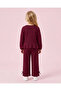 Girls Burgundy Peplum Top And Wide Leg Pants Set - 4