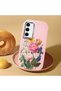 Samsung Galaxy S23 Fe Compatible Case with Camera Protection Pink Silicone Couple Phone Case with Floral Pattern - 2