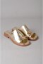 Seç 4099 Genuine Leather Women's Flip Flops (Heel Height:2Cm) Gold - 3