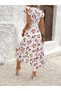 Women's Short Sleeve V Neck Floral Print Short Front Long Back Single Jersey Dress - 4