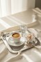 Silver Single Flower and Leaf Detailed Square Presentation Tray 22X22 cm Stainless Steel Coffee Tea Serving Tray (Promise-Engagement), 1 Pc - 2