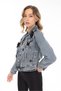 Women's Designer Denim Jacket with Stone Beads and Handmade Floral Detail, Slim Fit Blue Denim Coat - 7