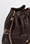 Women's Brown Chain Detailed Drawstring Shoulder Crossbody Bag Momo - 5