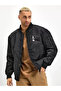 Unisex Long Sleeve Printed Bomber Jacket - Black - 2