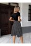 Women's Short Sleeve V-Neck Top Viscose Bottom Polka Dot Short Knitted Crepe Dress - 5