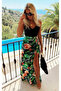 Women's Strap V-Neck Skirt Digital Printed Floral Pattern Slit Micro Fabric Dress